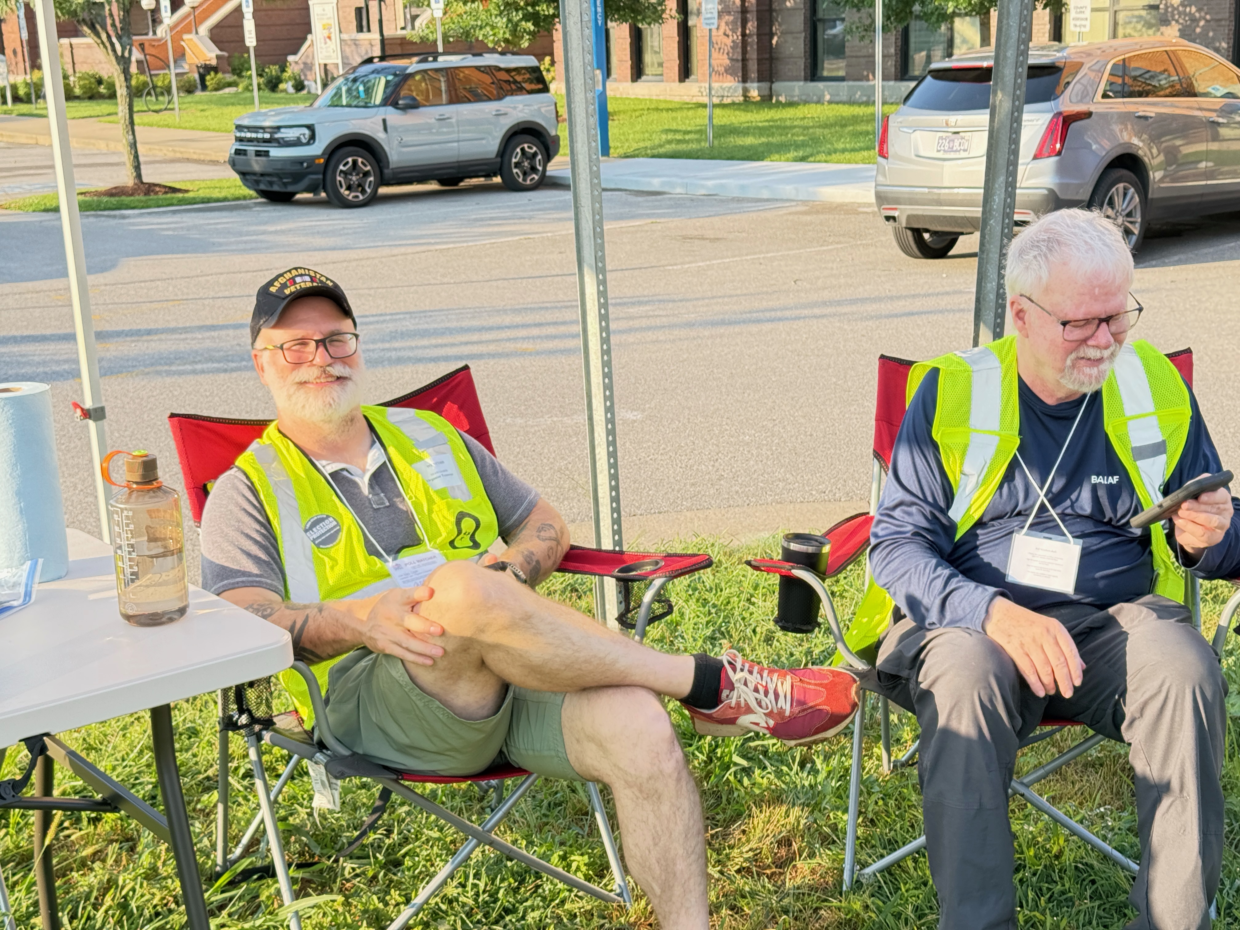 Two election workers serving outside a Tennessee voting location