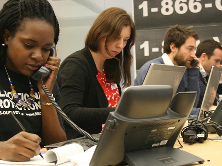 Election Protection hotline volunteers answering voter calls